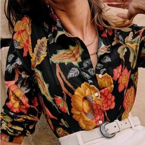Sezane Pierro Shirt Size 10 Retro Flowers